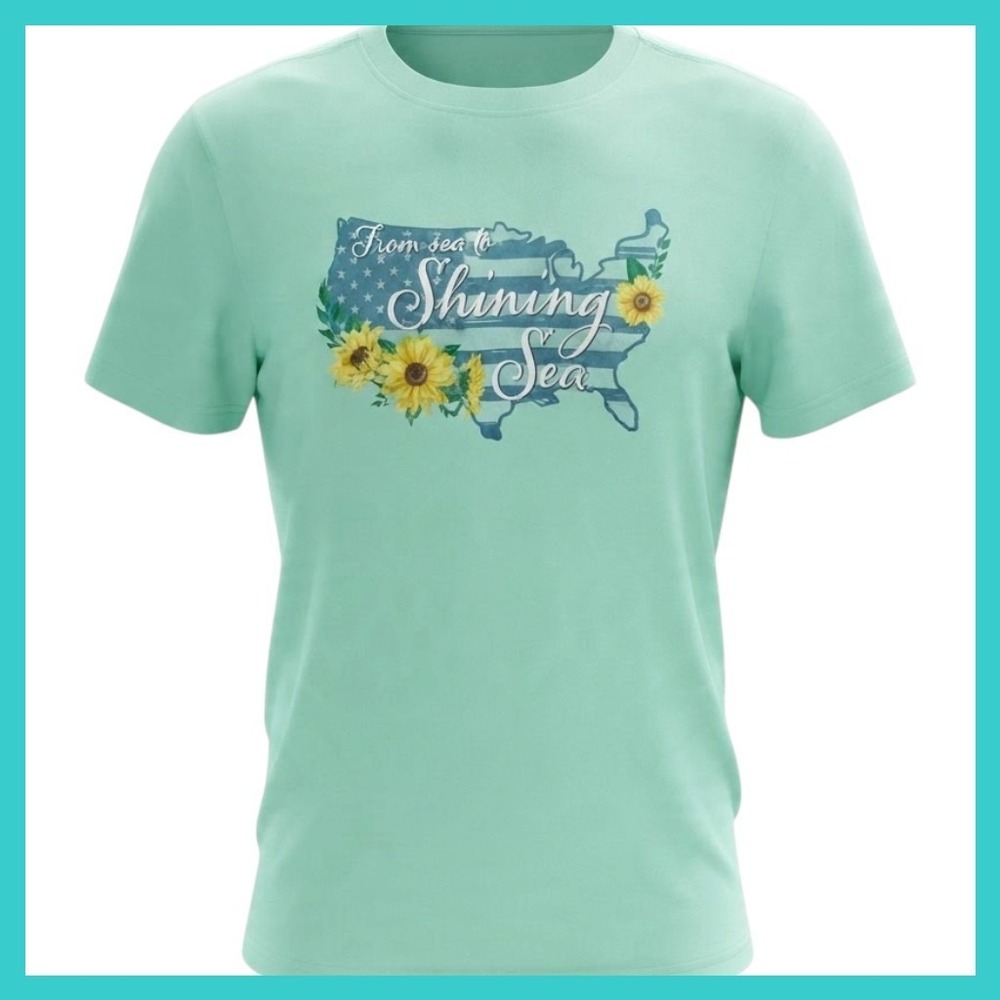 NWOT Pivotal Partners Mens Large Mint Green From Sea To Shining Sea Sunflower